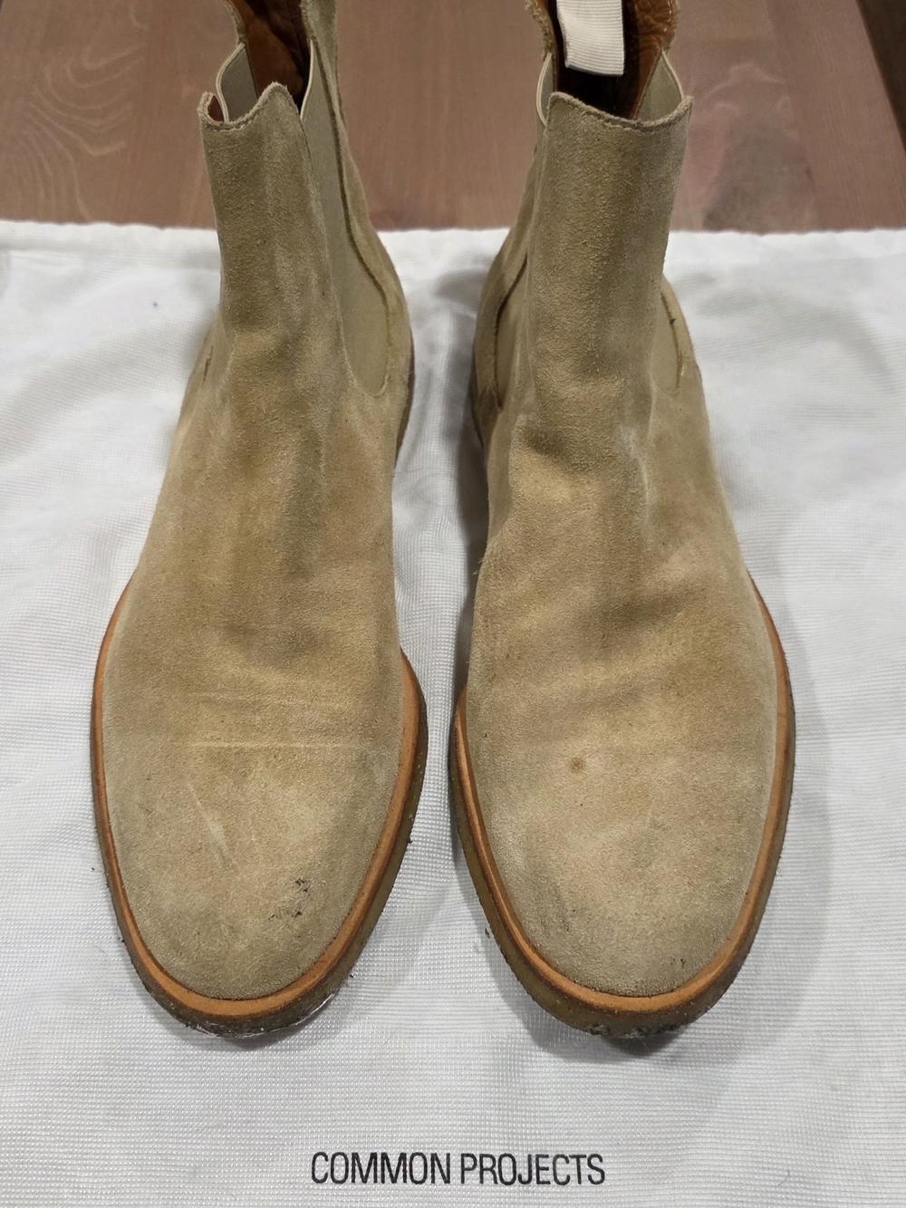 Common Projects Beige Suede Chelsea Boots